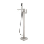 ZUN Freestanding Bathtub Faucet Tub Filler Brushed Nickel Floor Mount Bathroom Faucets Brass Single 85105074