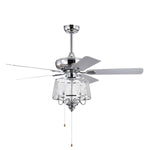 ZUN 52 Inch Crystal Ceiling Fan , Modern Electrical Fan with 5 Wood Reversible Blades, 4 Bulbs Not W1592122690