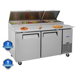 ZUN Orikool 67 IN Commercial Pizza Prep Table with a Built-in Refrigerator 20.3 Cu.Ft, Butcher Block W2095126126