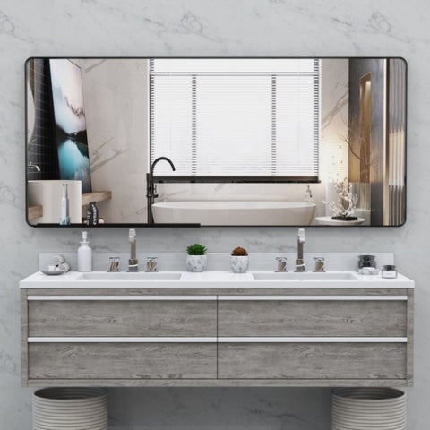 ZUN Oversized Bathroom Mirror with Removable Tray Wall Mount Mirror,Vertical Horizontal Hanging Aluminum W708131926