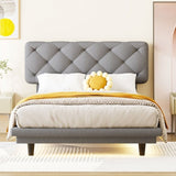 ZUN Twin Size Upholstered Bed with Light Stripe, Floating Platform Bed, Linen Fabric,Gray WF315909AAE
