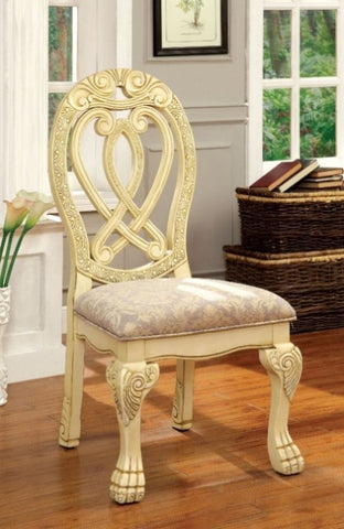 ZUN Formal Majestic Traditional Dining Chairs Vintage White Solid wood Fabric Seat Intricate Carved B01170342