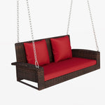 ZUN GO 2-Person Wicker Hanging Porch Swing with Chains, Cushion, Pillow, Rattan Swing Bench for Garden, WF301718AAJ