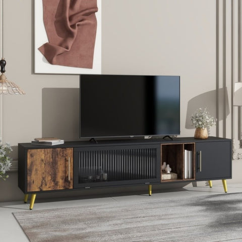 ZUN ON-TREND Stylish TV Stand with Golden Metal Handles&Legs, Two-tone Media Console for TVs Up to 80", WF307976AAB