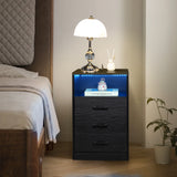 ZUN FCH 40*35*65cm Particleboard Pasted Triamine Three Drawers With Socket With LED Light Bedside Table 01202304