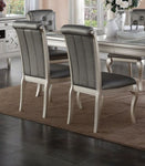 ZUN Luxury Antique Silver Wooden Set of 2 Dining Side Chairs Grey Faux Leather / PU Tufted Upholstered B01149587