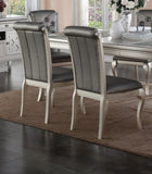 ZUN Luxury Antique Silver Wooden Set of 2 Dining Side Chairs Grey Faux Leather / PU Tufted Upholstered B01149587