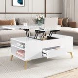 ZUN Modern Lift Top Coffee Table Multi Functional Table with Drawers in White WF307471AAK