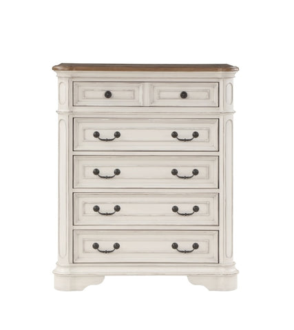 ZUN ACME Florian Chest in Gray Fabric & Antique White Finish BD01652