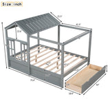 ZUN Full Size House Bed with Roof, Window and Drawer - Gray WF296138AAE
