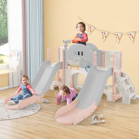 ZUN Kids Slide Playset Structure 7 in 1, Freestanding Spaceship Set with Slide, Arch Tunnel, Ring Toss PP322884AAH