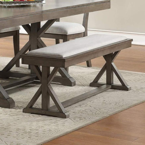 ZUN Ash Gray Contemporary Solid wood Veneer Dining Room 1pc Bench Cream Cushion Seat Unique Legs Bench B011P160336