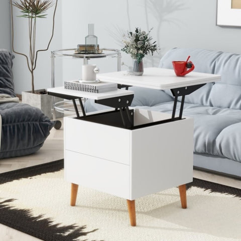 ZUN Modern Multi-functional Coffee Table Extendable with Storage & Lift Top in White WF307473AAK