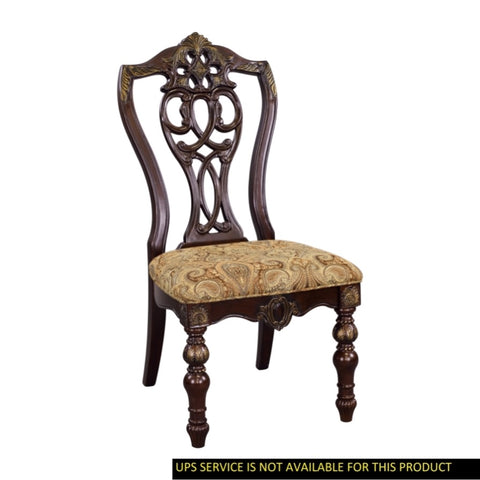 ZUN Formal Traditional Dining Chairs 2pc Set Dark Cherry Finish with Gold Tipping Jacquard Fabric B01178666