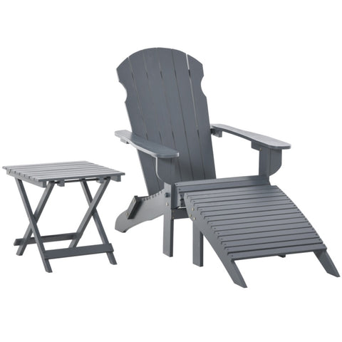 ZUN 3-Piece Folding Adirondack Chair with Ottoman and Side Table, Outdoor Wooden Fire Pit Chairs w/ W2225142506