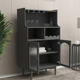 ZUN Living Room Grey color wine cabinet with removable rack and wine glass rack, one cabinet with glass W28238028