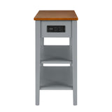 ZUN Narrow 2-tone End Table with USB Charging Ports for Small Space, SOLID WOOD Table Legs, Gray and W1758126936
