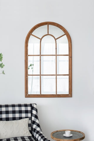 ZUN 34x54.3" Large Arched Accent Mirror with Brown Frame with Decorative Window Look Classic W2078124336