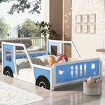ZUN Full Size Classic Car-Shaped Platform Bed with Wheels,Blue WF306743AAC
