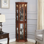 ZUN Corner Curio Cabinet with Lights, Adjustable Tempered Glass Shelves, Mirrored Back, Display W1693111239
