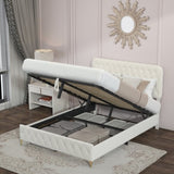 ZUN Full Platform Bed Frame With pneumatic hydraulic function, Velvet Upholstered Bed with Deep Tufted W834126416