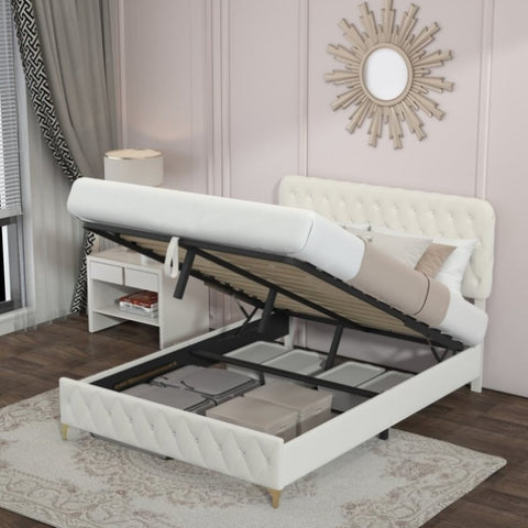 ZUN Queen Platform Bed Frame With pneumatic hydraulic function, Velvet Upholstered Bed with Deep Tufted W834126419
