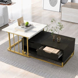 ZUN U-Can Modern Marble Nesting Golden Coffee Table Set of 2, Metal Frame, with Drawers & Shelves WF306722AAK