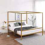 ZUN Mosquito Net Bed Simple Horizontal Strip Headboard Golden King 38569082