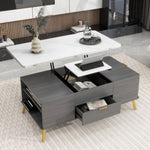 ZUN Modern Lift Top Coffee Table Multi Functional Table with Drawers in Gray & White WF307471AAG