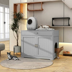 ZUN Litter Box Enclosure, Cat Litter Box Furniture with Hidden Plug, 2 Doors,Indoor Cat Washroom Storage W42090265