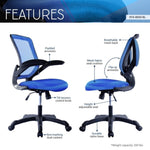 ZUN Techni Mobili Mesh Task Office Chair with Flip Up Arms, Blue RTA-8050-BL