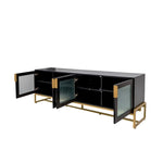 ZUN Black 70.87" TV STAND.Entertainment Center with Shelf, Wood TV Media Console with Sturdy Metal Legs W1778123908