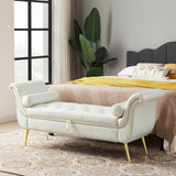 ZUN White, PU Leather, Metal Feet Upholstered Ottoman Bedroom Lounge Ottoman Flip Top Storage Sofa Bench 94764869
