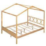 ZUN Full Size Wood House Bed with Storage Space, Natural WF294192AAM