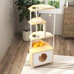ZUN Corner Cat Tower, Cat Tree with Scratching Post, Cat Condo with Feeding Station and Climbing W1687106555