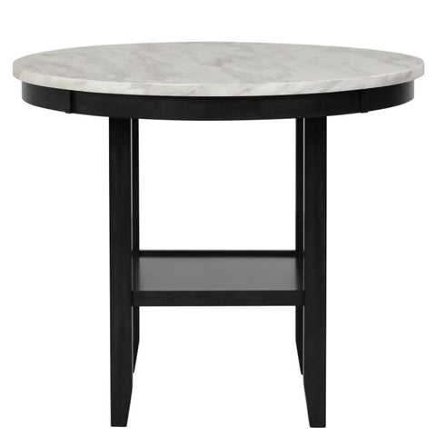 ZUN 1Pc Transitional Round Counter Height Table White Faux Marble Top Black Finish Base Wooden Furniture B011131724