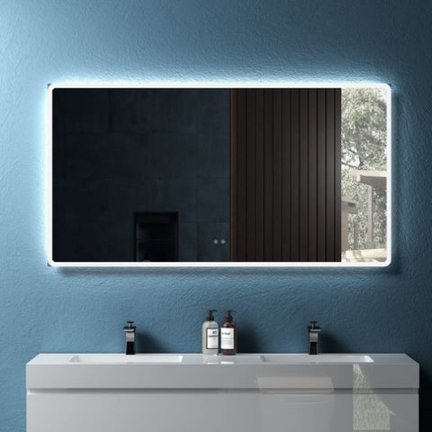 ZUN 60" W x 32" H Modern Wall Mounted LED Backlit Anti-Fog Rounded Rectangular Bathroom Mirror with US W1865108998