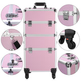 ZUN 3 in 1 Aluminum Cosmetic Makeup Case Tattoo Box Pink 40894344