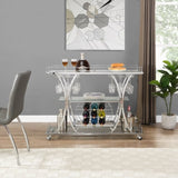 ZUN Contemporary Chrome Bar Cart with Wine Rack Silver Modern Glass Metal Frame Wine Storage GHNDT-BCT1003A