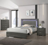 ZUN Metallic Gray Color Nightstand Bedroom 1pc Nightstand Solid wood Acrylic Hardware 2-Drawers bedside B011126171