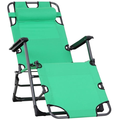 ZUN Tanning Chair, 2-in-1 Beach Lounge Chair & Camping Chair w/ Pillow & Pocket, Adjustable Chaise for W2225142464