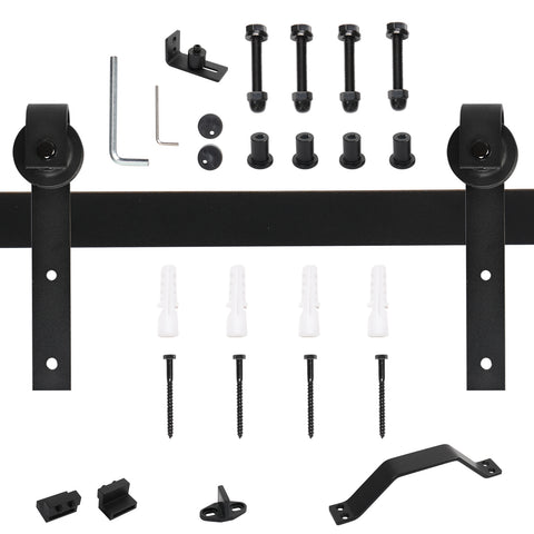 ZUN 6.6 FT Sliding Barn Door Hardware Kit Slide Smoothly Quietly,Easy Install with Soft Close Black 56427350