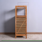 ZUN Bathroom Laundry Basket Bamboo Storage Basket with 2-tier Shelf 17.32 x 13 x 37.8 inch 98660747