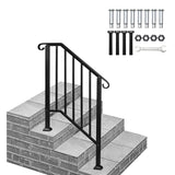 ZUN Matte Black Outdoor 2-Step Iron Handrail 24837535