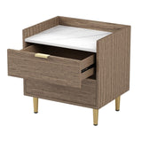 ZUN Wooden Nightstand with 2 Drawers and Marbling Worktop, Mordern Wood Bedside Table with Metal WF315535AAB