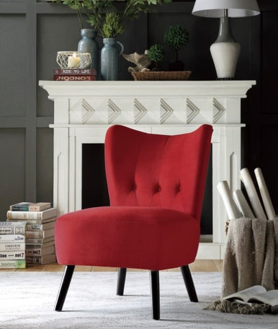 ZUN Unique Style Red Velvet Covering Accent Chair Button-Tufted Back Brown Finish Wood Legs Modern Home B01143826