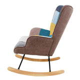 ZUN Rocking Chair, Mid Century Fabric Rocker Chair with Wood Legs and Patchwork Linen for Livingroom W56140569