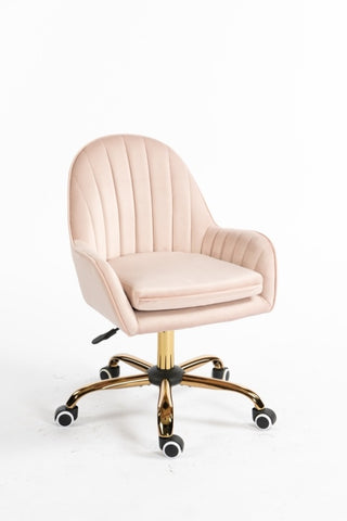 ZUN Velvet Home Office Chair with Wheels, Cute Chair with Side Arms and Gold Metal Base for Living Room, W1733110162