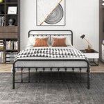 ZUN Metal Bed Frame Queen Size Platform No Box Spring Needed with Vintage Headboard and Footboard W84034827