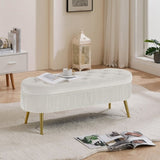 ZUN Storage bench velvet suit a bedroom soft mat tufted bench sitting room porch oval footstool creamy W1359120065